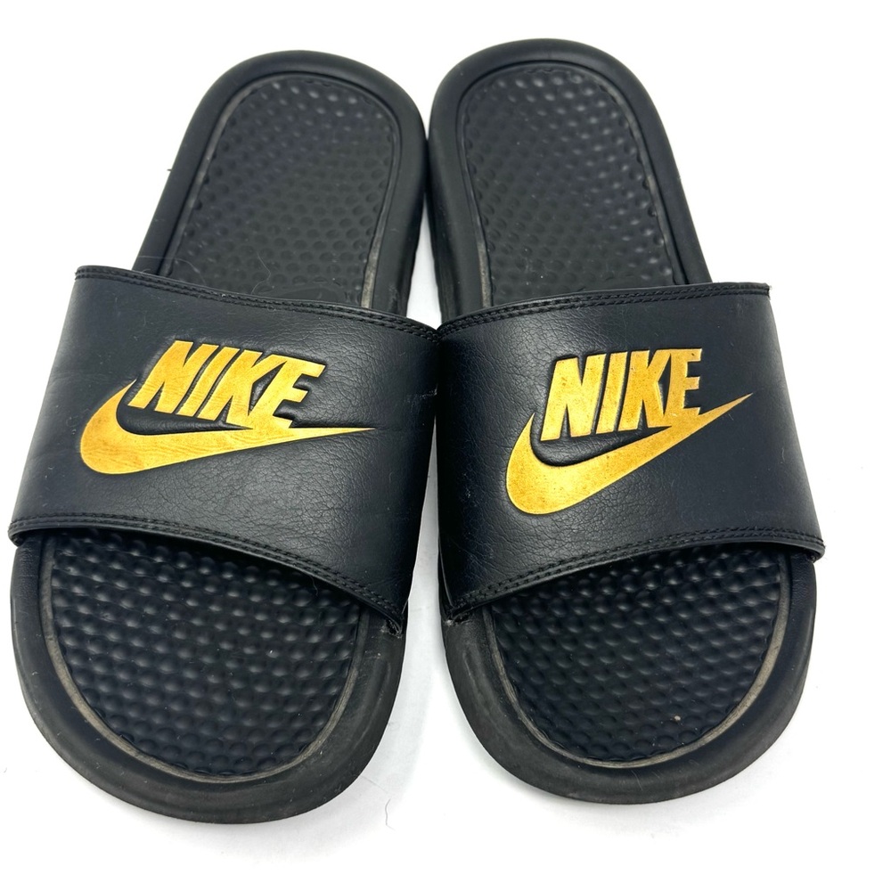 Nike Mens Benassi JDI Slides Sandals Black Gold  Size 8